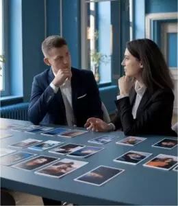 2 people doing coaching cards